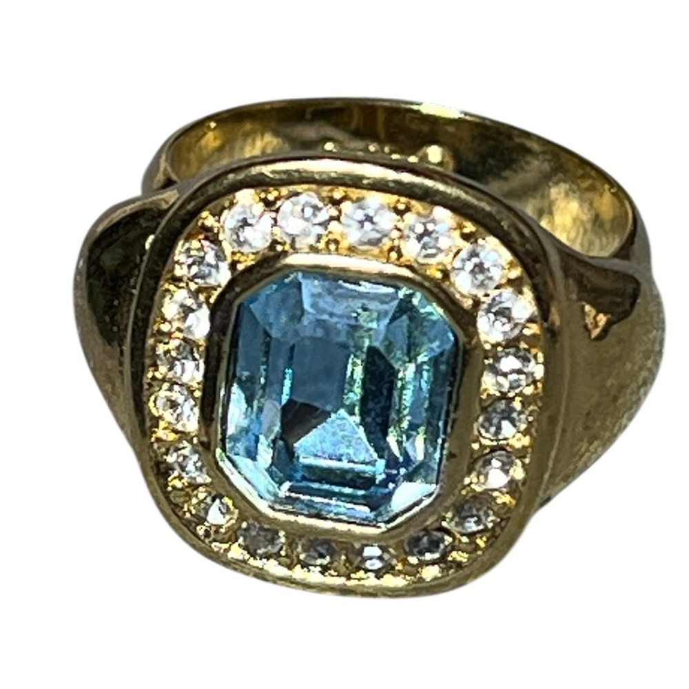 Vintage Christian Dior Gold Tone and Blue Gemstone Halo Ring size 6 - Picture 10 of 16